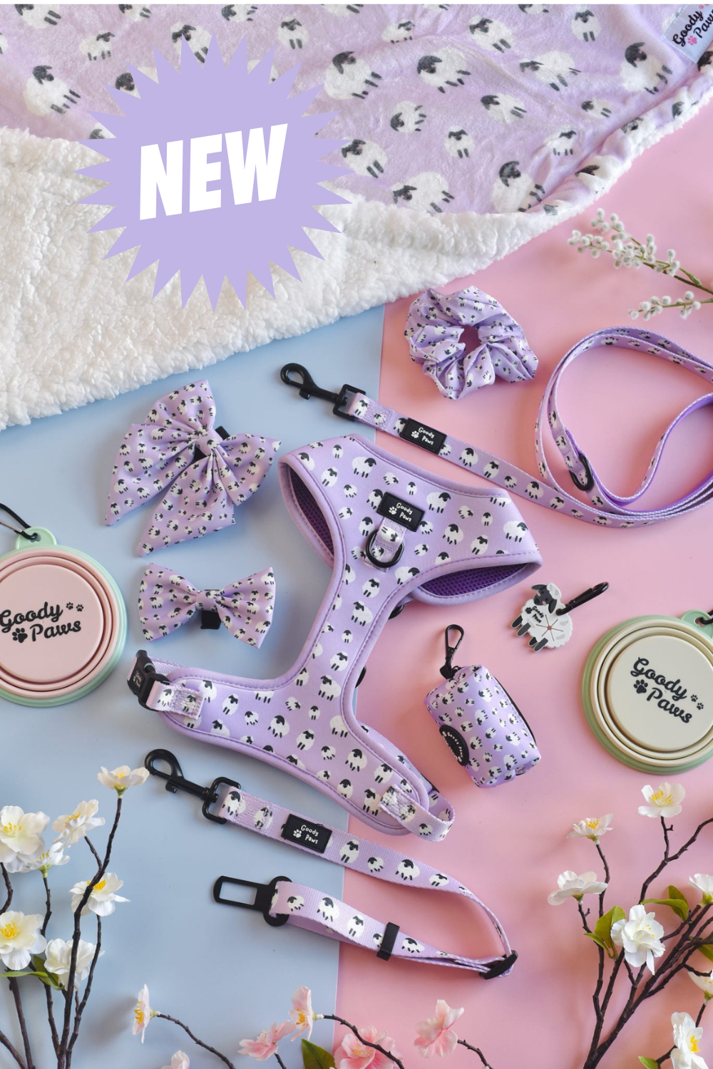 Lilac Sheep Adjustable Dog Harness