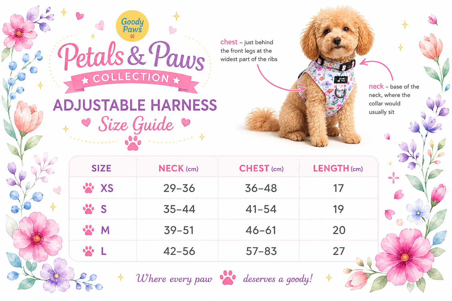 🌸 PETAL PAWS ADJUSTABLE DOG HARNESS