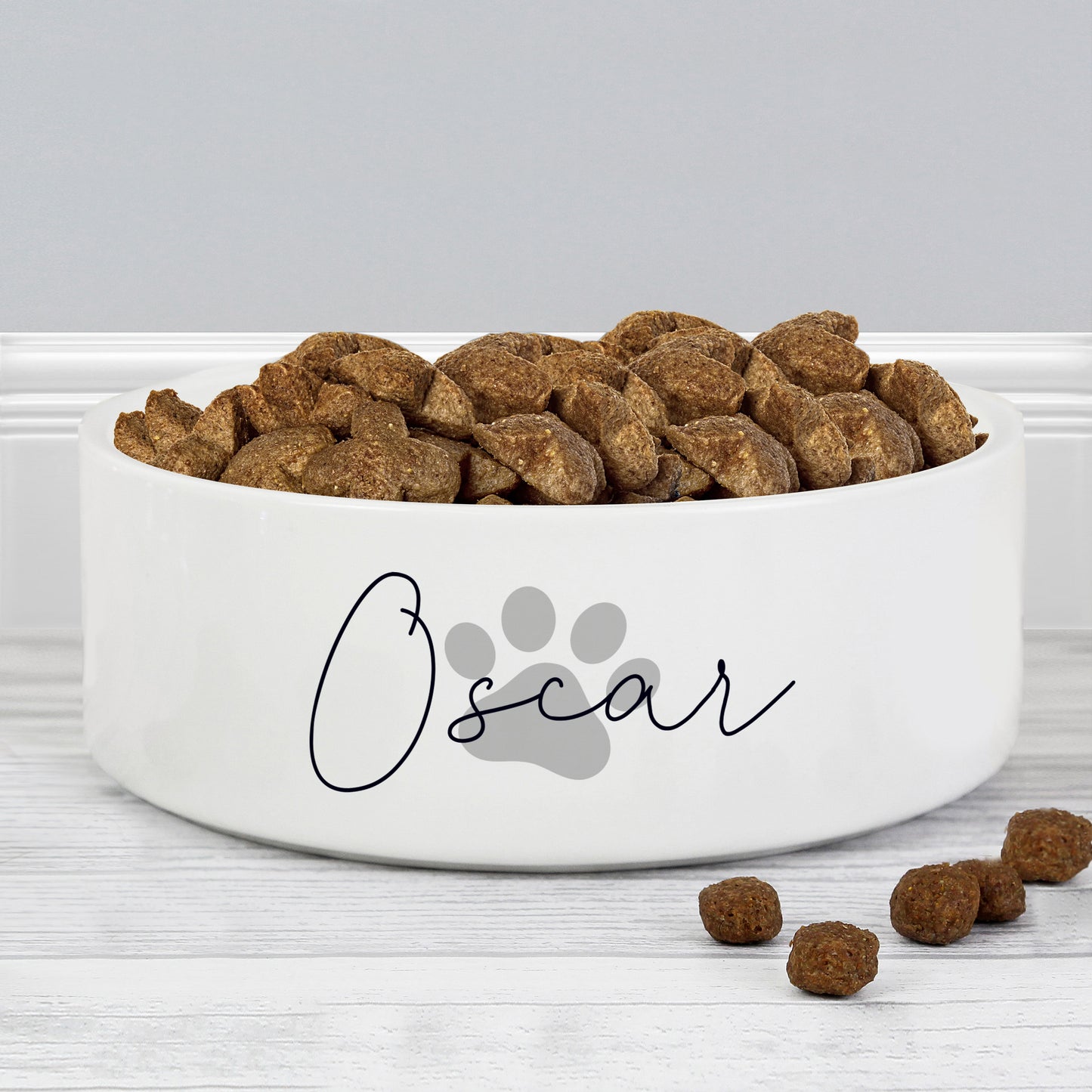 Personalised Grey Paw Print Pet Bowl