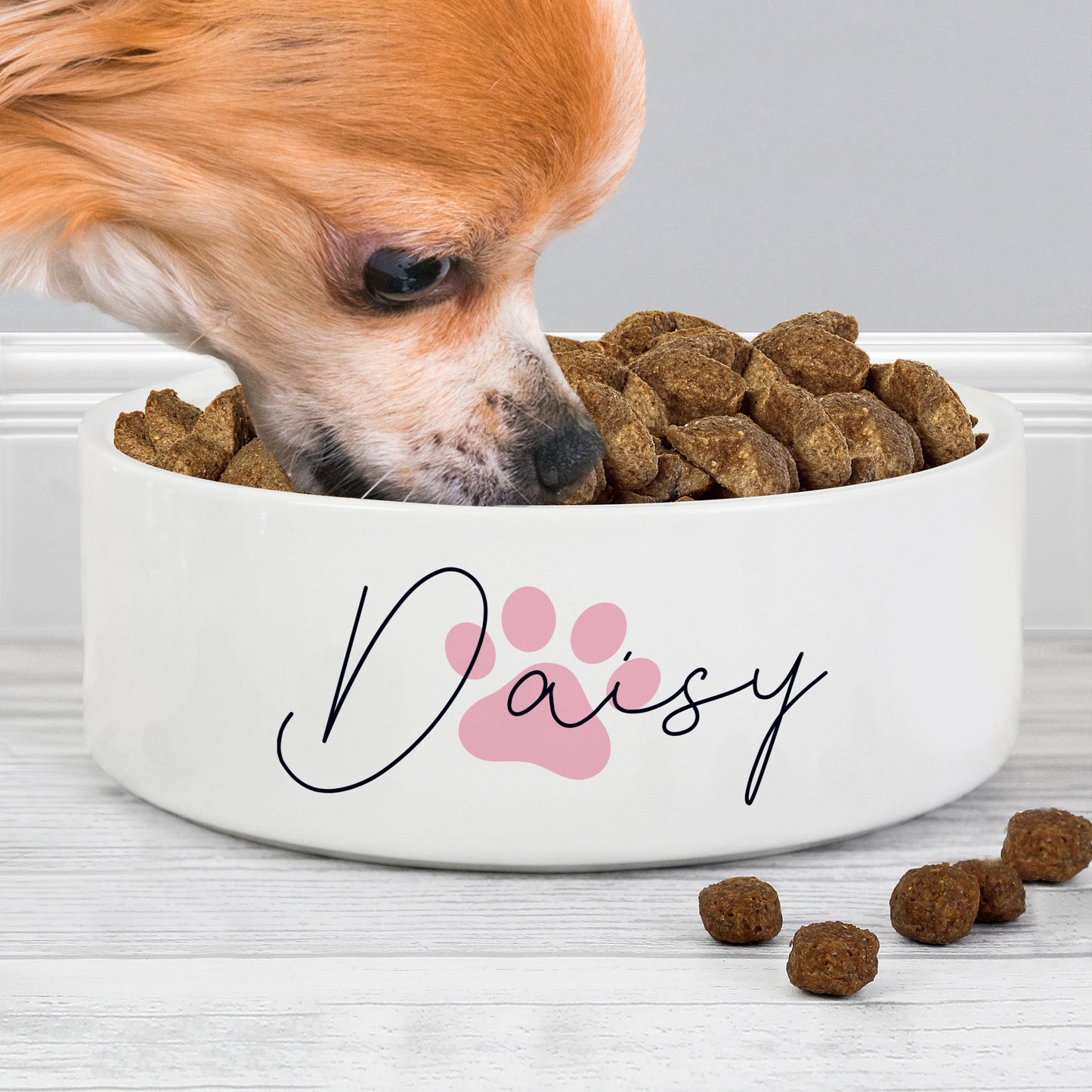 Personalised Pink Paw Print Pet Bowl