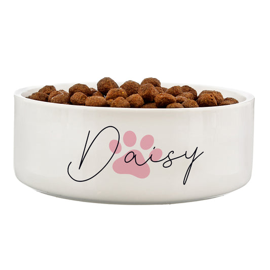 Personalised Pink Paw Print Pet Bowl