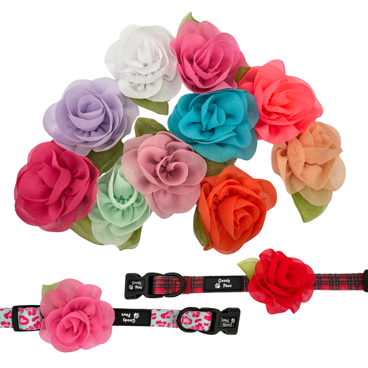Removable Dog Flower Bows for collars – Elastic Band Fit