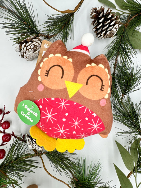 Christmas Squeaky Crinkle Animal Plush Dog Toy owl