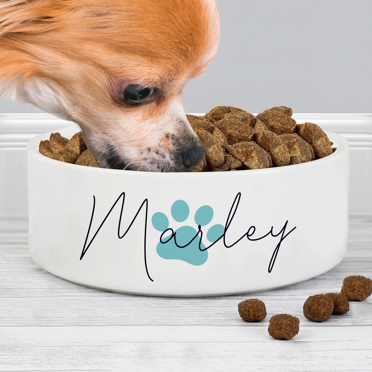 Personalised Blue Paw Print Pet Bowl