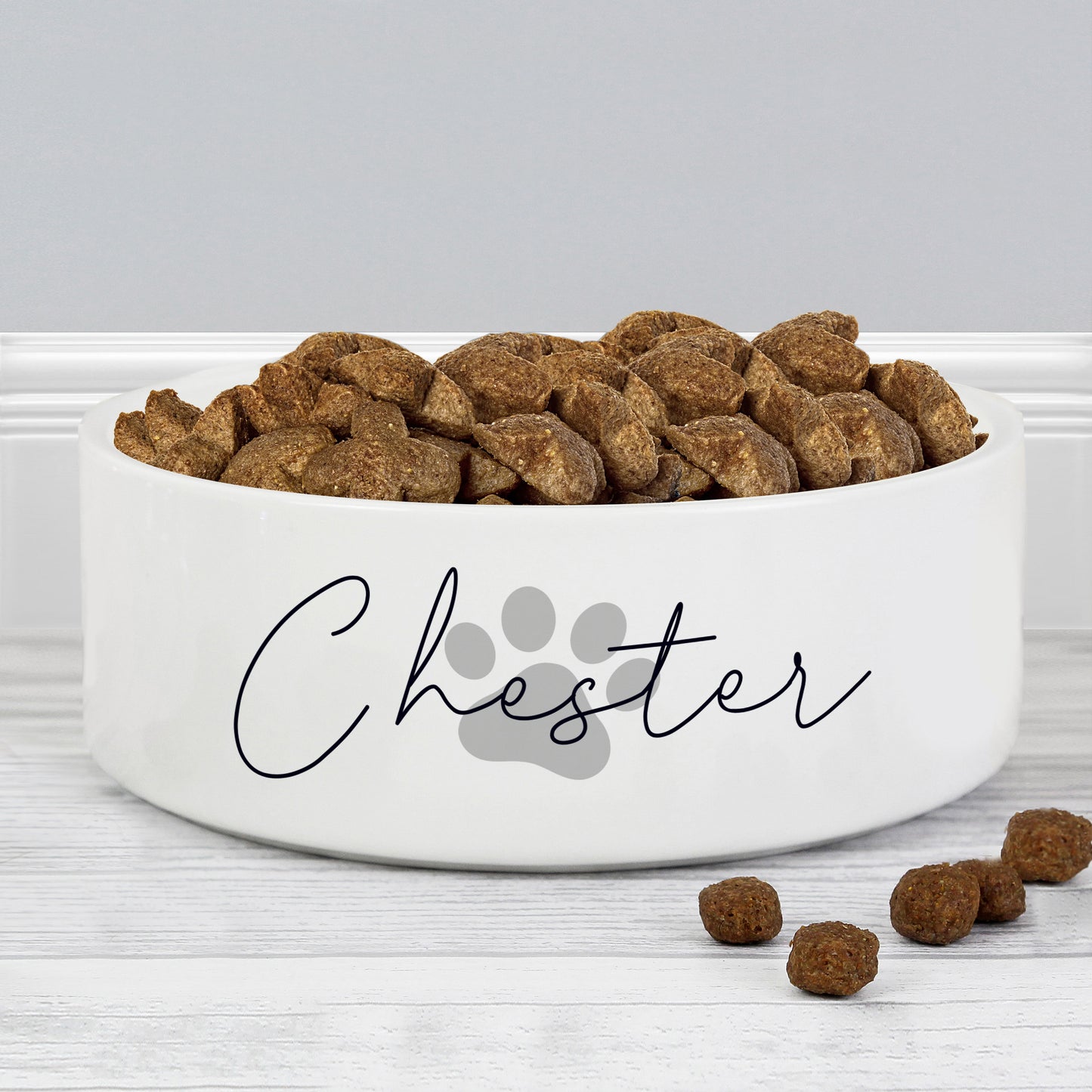 Personalised Grey Paw Print Pet Bowl