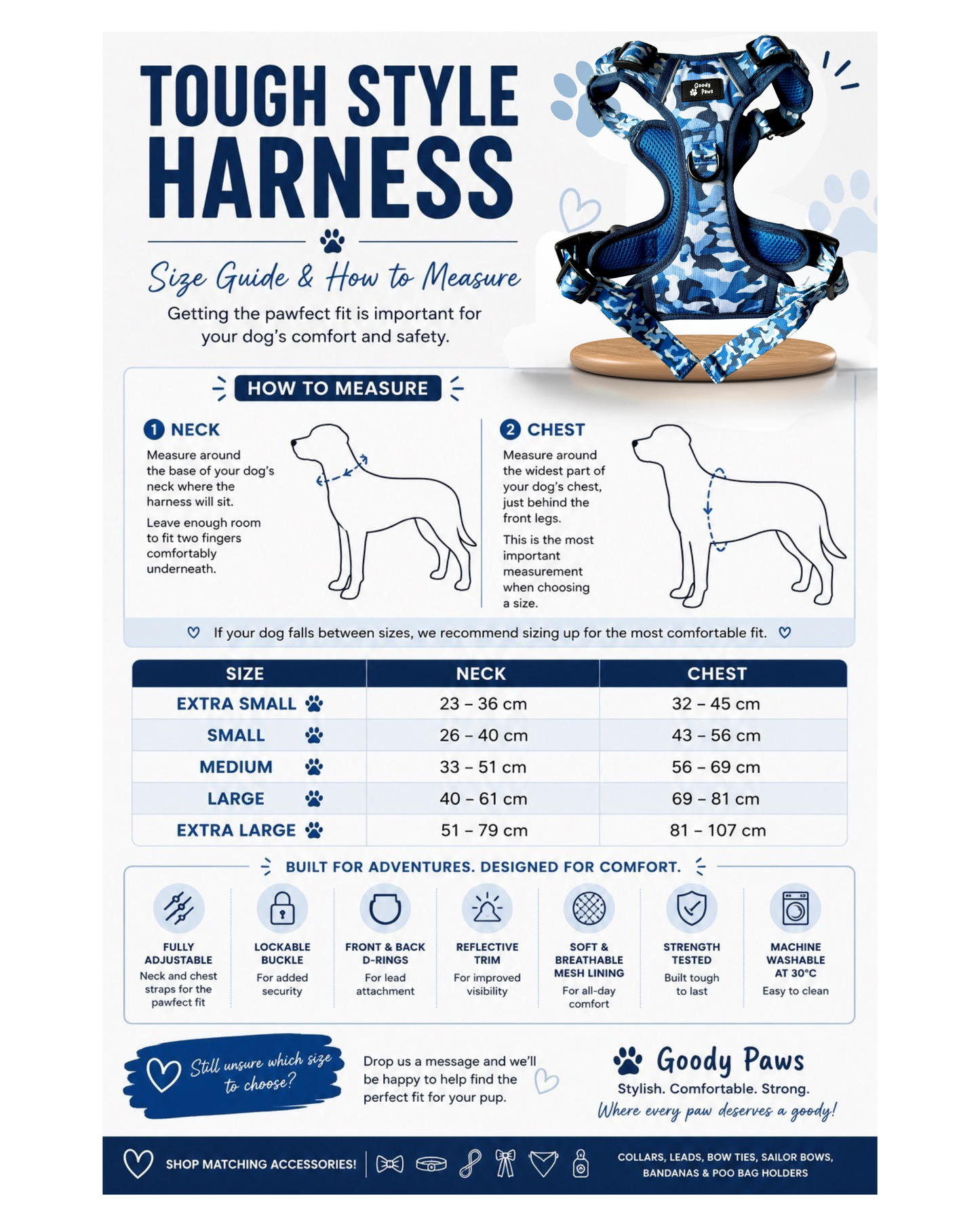Blue Camo tough style Harness